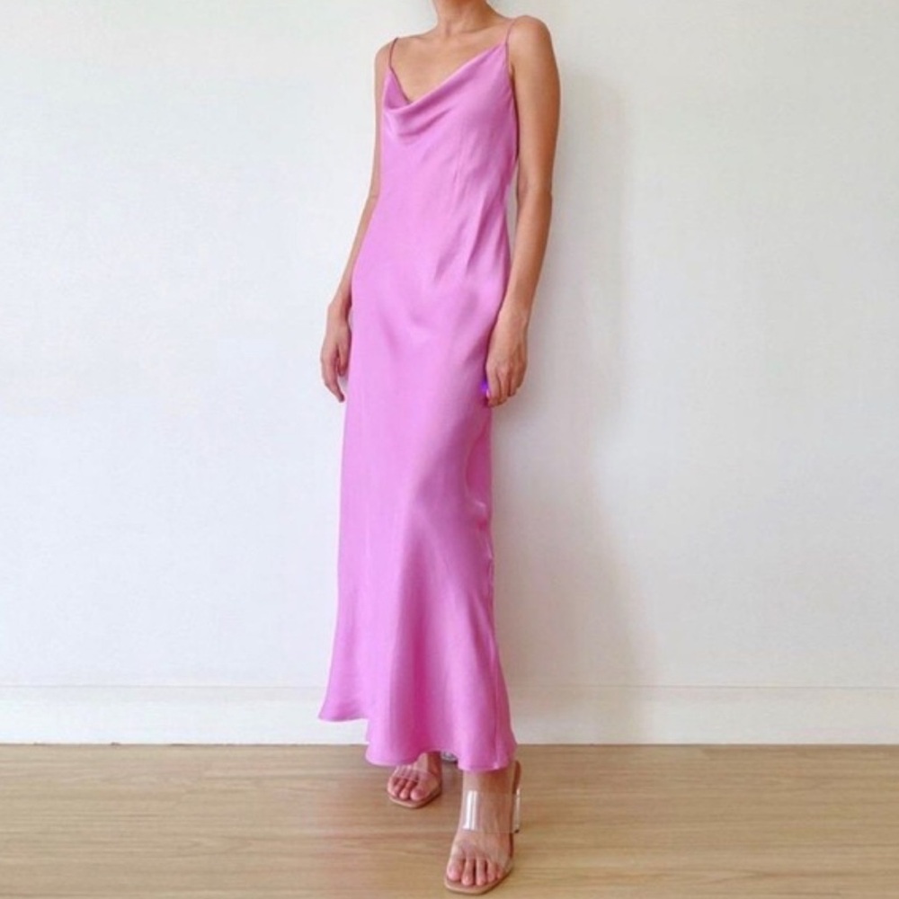 Zara Cowl Neck Pink Backless Satin Dress NEW WITH TAGS